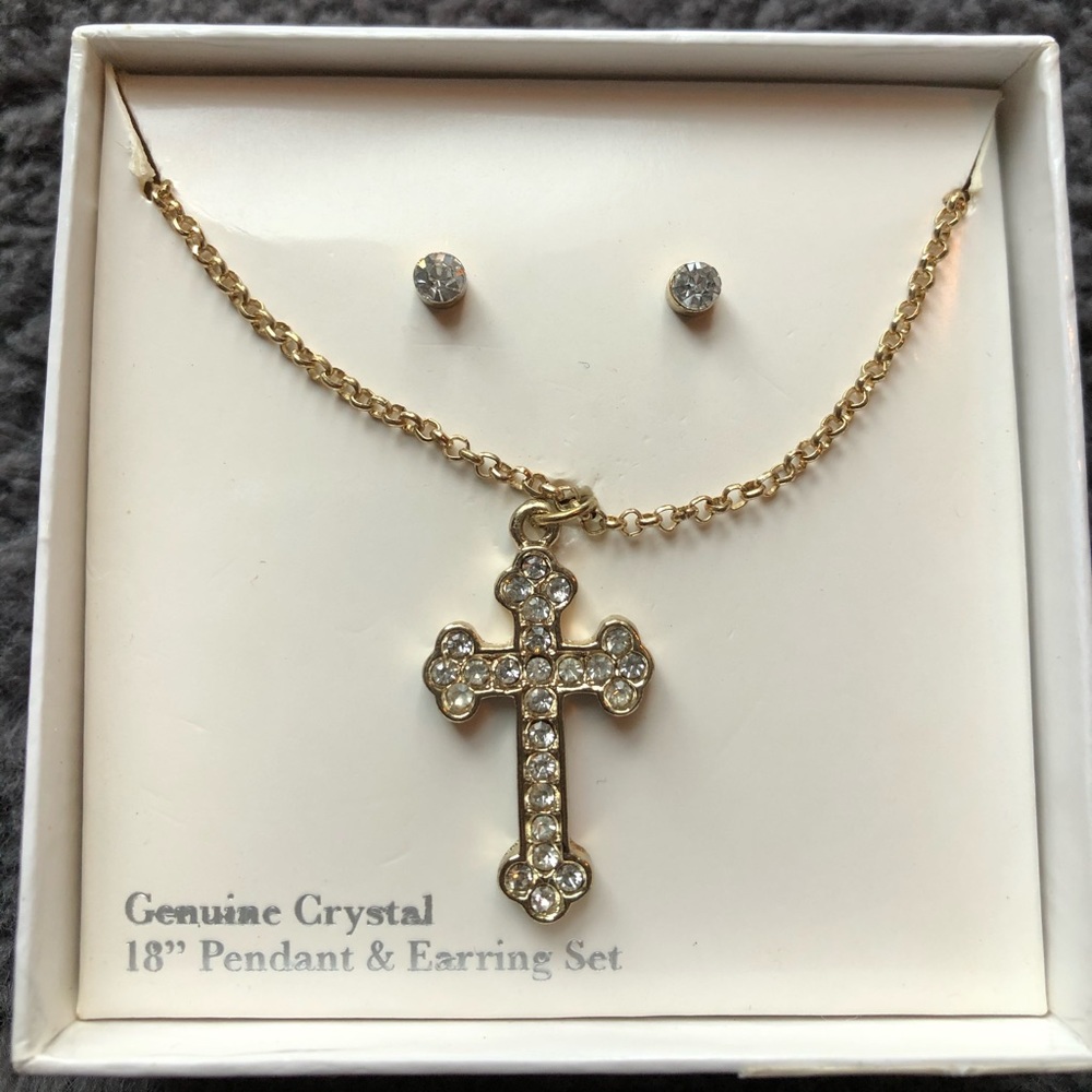 Cross necklace with matching earrings.